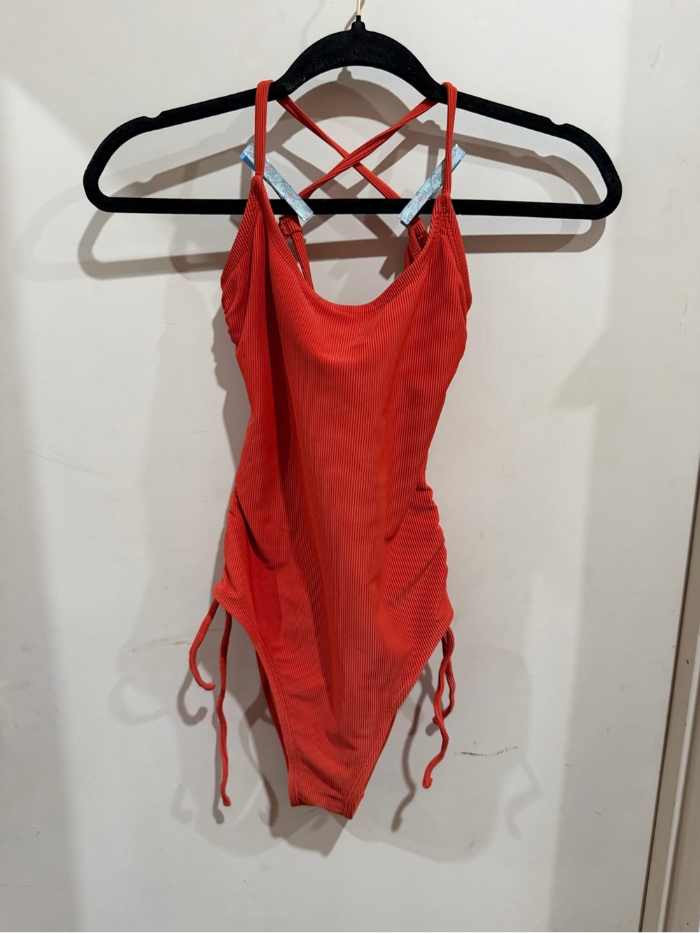 Xhilaration Coral Ribbed One-Piece Swimsuit with Crisscross Straps